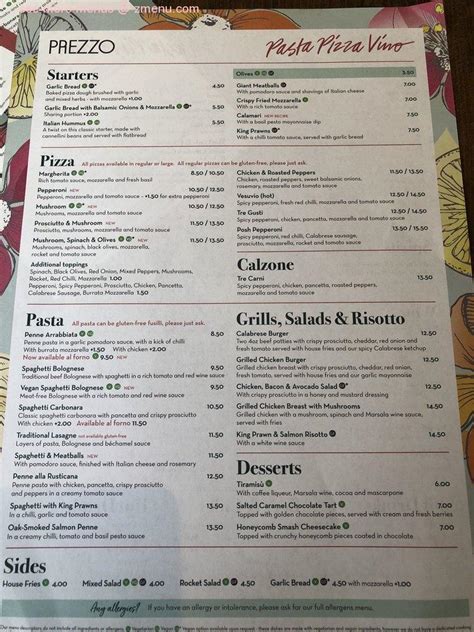 prezzo menu with prices 2024.